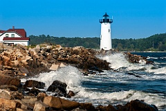 Breaking Waves Along Rocky Shoreline by Portsmouth Light